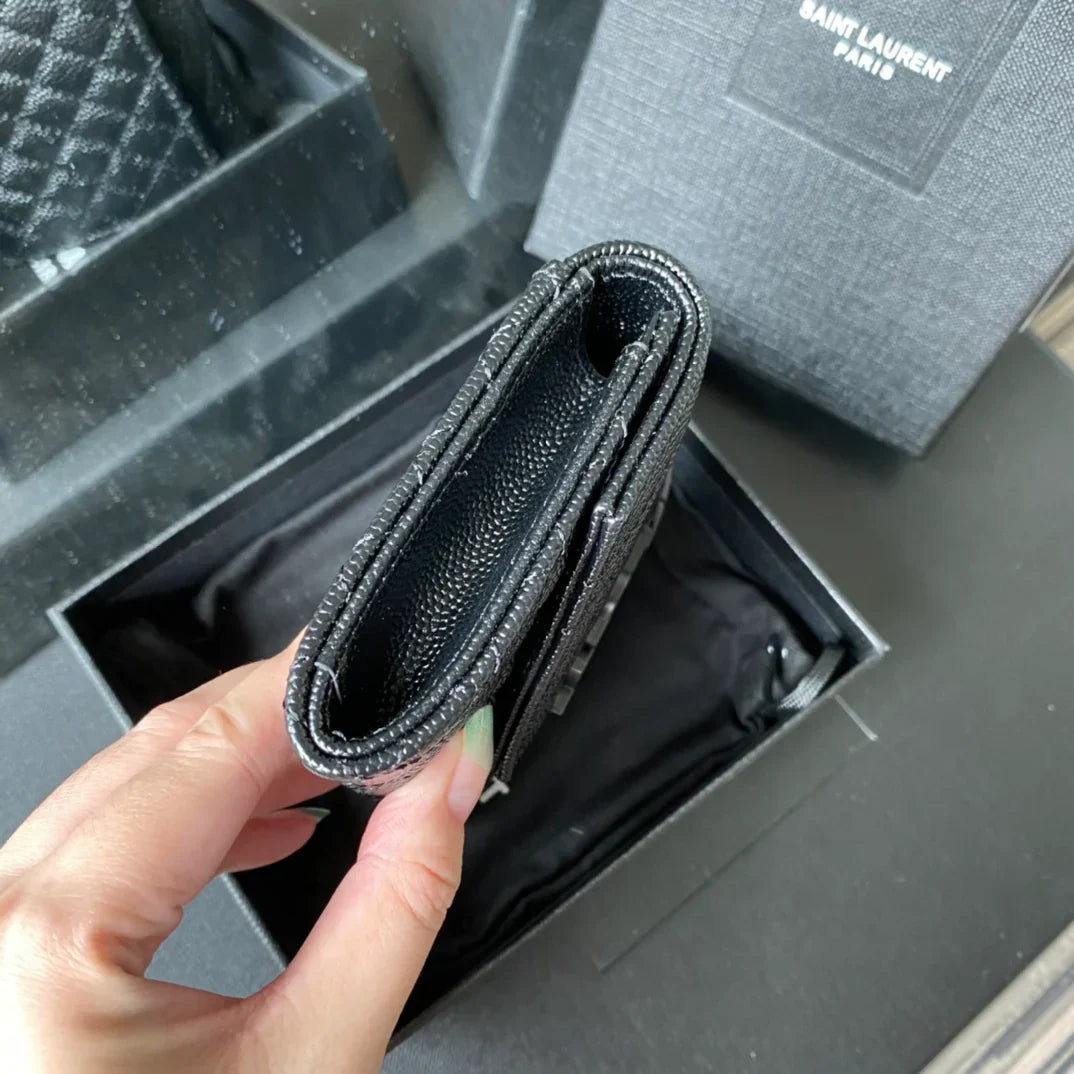 YSL Envelope Purse Beige Black A026KK 13.5cm