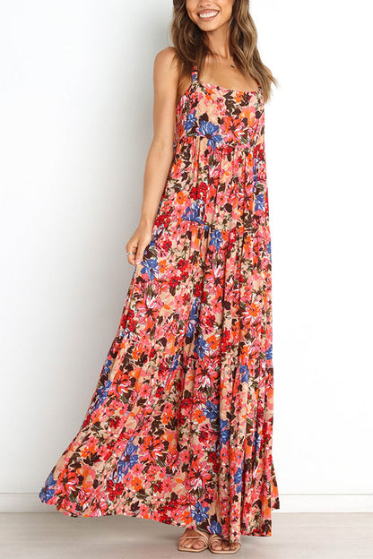 Uniquely Lovely Floral Pocketed Tiered A-line Maxi Dress