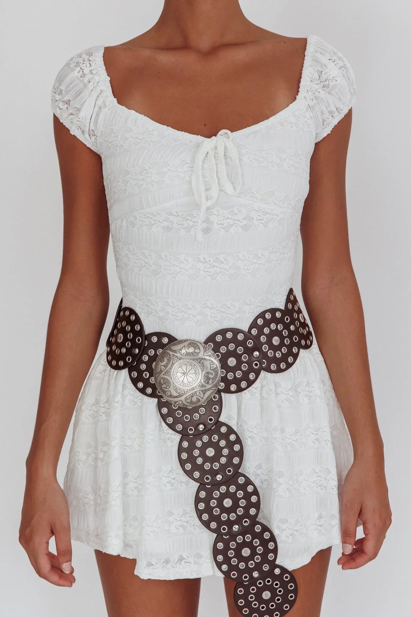 Mirela Cap Sleeve Lace Mini Dress White
