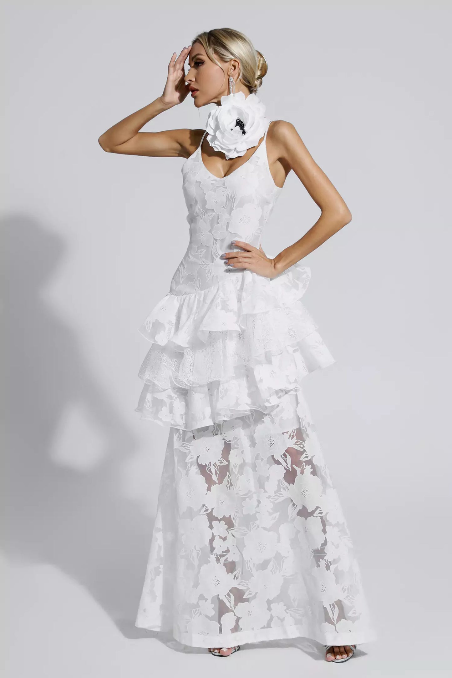 Cassandra White Cut Out Floral Maxi Dress