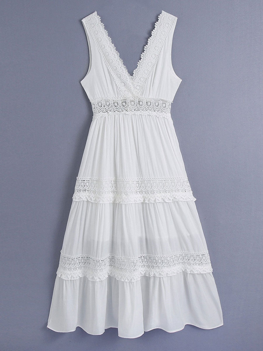 Maxi Dress V-Neck Sleeveless Casual Backless Long Dress