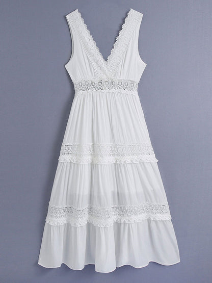 Maxi Dress V-Neck Sleeveless Casual Backless Long Dress