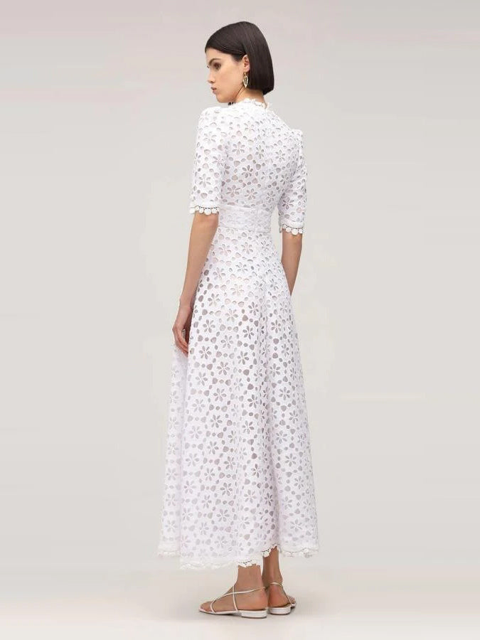 V-Neck Maxi Dress Half Sleeves Casual Floor Length Dress
