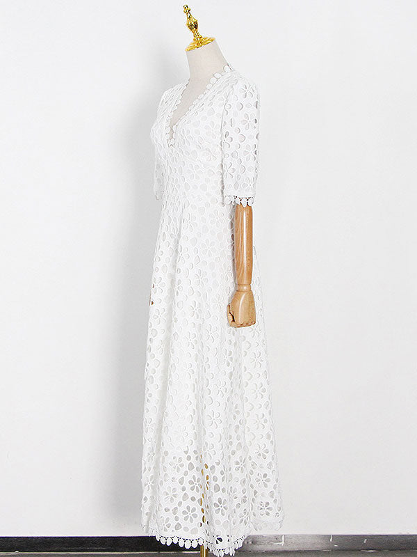 V-Neck Maxi Dress Half Sleeves Casual Floor Length Dress