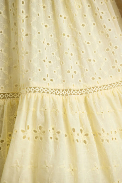 Corrina | Lemon Broderie Plunge-Neck Mini Dress