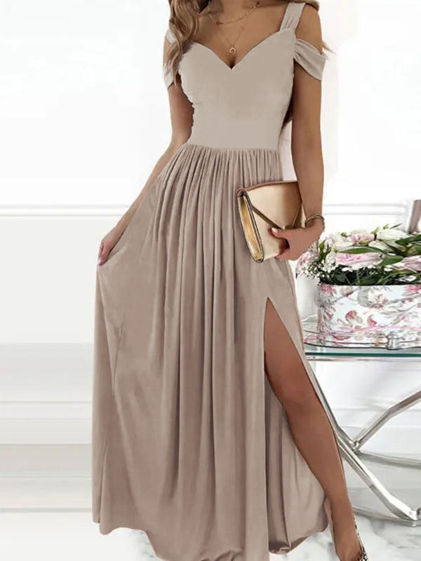 Off-The-Shoulder Maxi Dress Short Sleeves Sexy Open Shoulder Long Dress