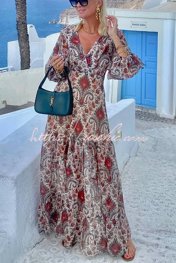 Perfect Transitional Vacation Paisley Print Back Tie-up Maxi Dress