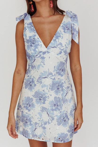 Mykonos Morning Shoulder Mini Dress Blue