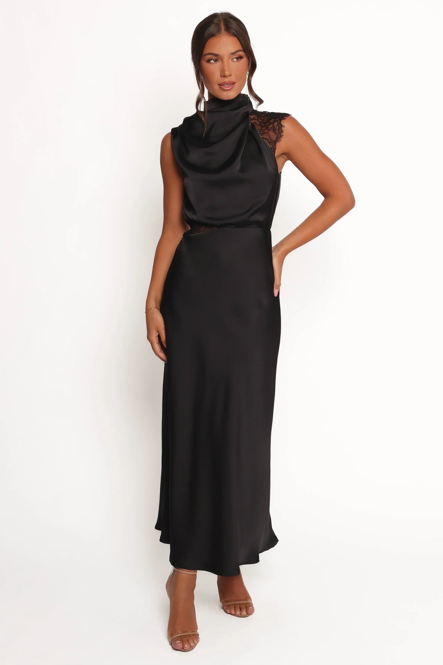 Anabelle Halter Neck Lace Maxi Dress - Black