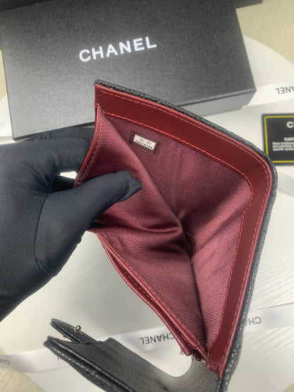 CHANEL CLASSIC CARD HOLDER CAVIAR LEATHER BLACK WITH SILVER HARDWARE 15CM