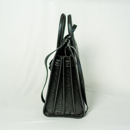 Saint Laurent Sac de Jour Tote Black Croc Embossed Bag