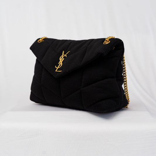 Saint Laurent black Loulou Puffer Shoulder Bag Quilted Wool Medium