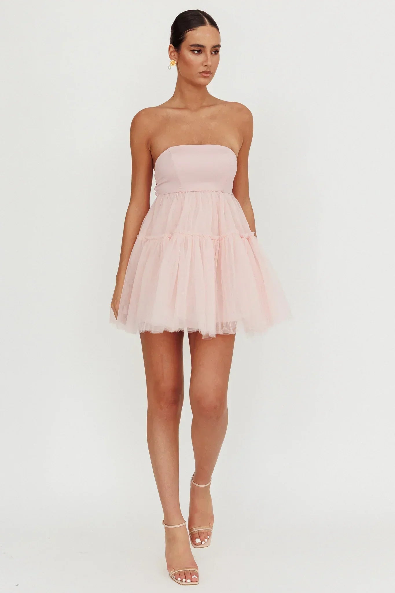 Dreamscape Strapless Tulle Mini Dress Blush
