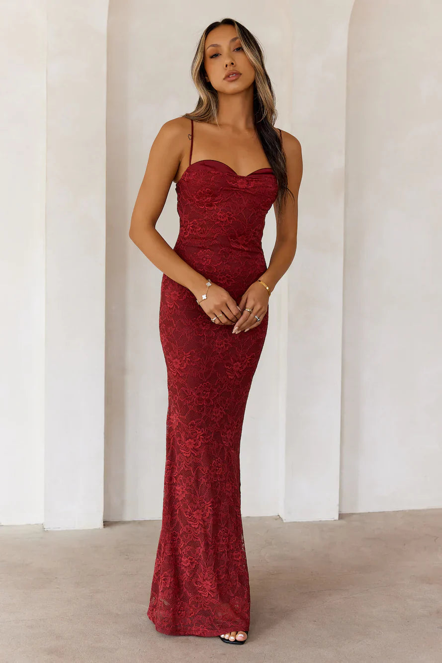 Chasing Midnight Lace Maxi Dress