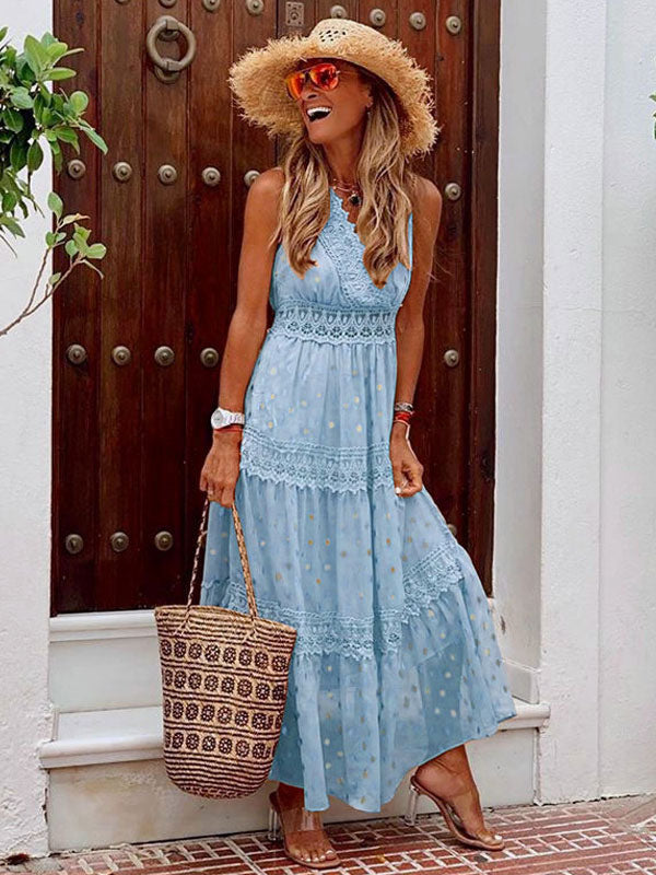 Maxi Dresses Apricot Sleeveless V-Neck Floor Length Summer Dress Boho Dress