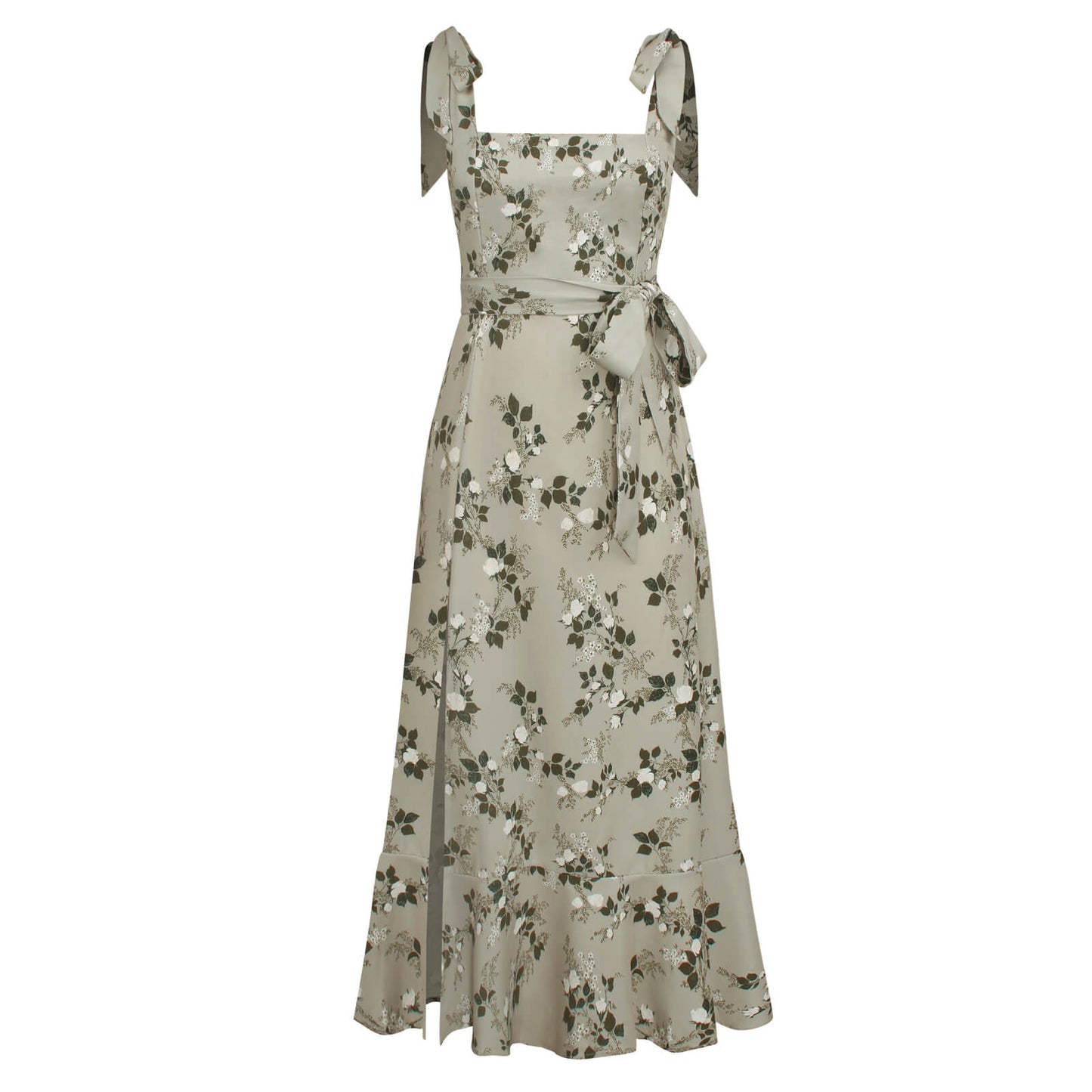 BUDDING BEAUTY SPLIT FLORAL MAXI DRESS - GREY