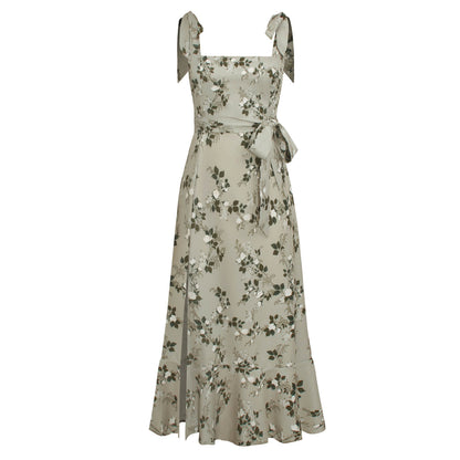 BUDDING BEAUTY SPLIT FLORAL MAXI DRESS - GREY