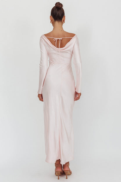 Loveland Long Sleeve Cowl Back Maxi Dress Pink