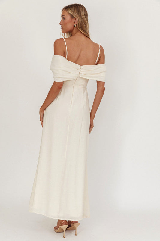 Lillibet Bow Tied Bust Midi Dress Cream