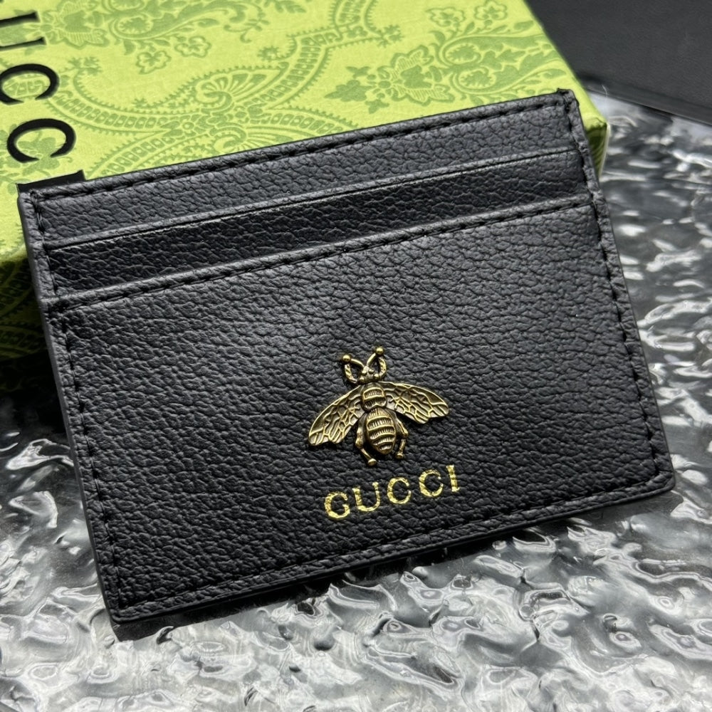 GUCCI ANIMALIER LEATHER CARD CASE BLACK 10CM 523685 DJ20T 1000