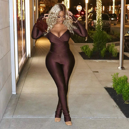 Conjunto de chándal elegante de 2 piezas para mujer, top corto ajustado con cuello cruzado y leggings elásticos, conjuntos de ropa de calle a juego