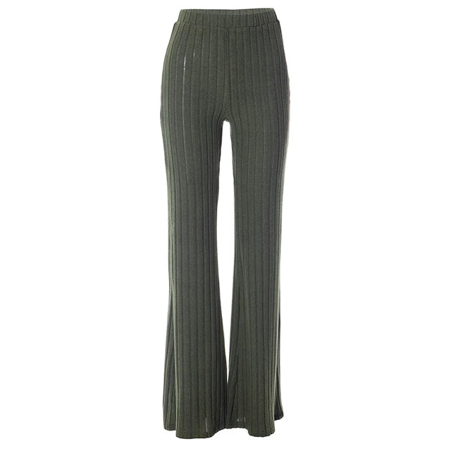 Pantalones anchos de punto informales con rayas anchas y sólidos para mujer, otoño e invierno, ropa de calle, novedad de 2025
