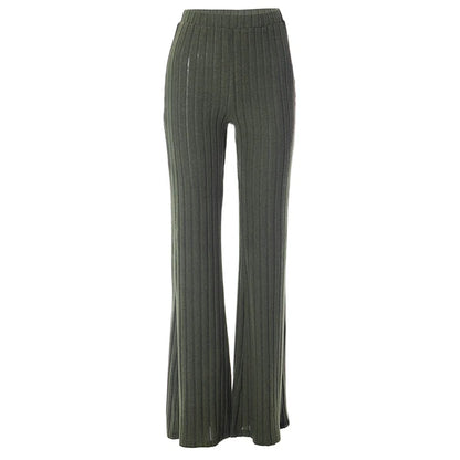 Pantalones anchos de punto informales con rayas anchas y sólidos para mujer, otoño e invierno, ropa de calle, novedad de 2025