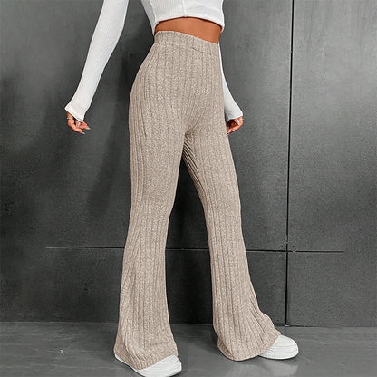 Pantalones anchos de punto informales con rayas anchas y sólidos para mujer, otoño e invierno, ropa de calle, novedad de 2025
