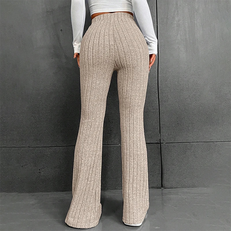 Pantalones anchos de punto informales con rayas anchas y sólidos para mujer, otoño e invierno, ropa de calle, novedad de 2025
