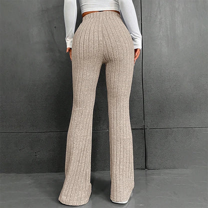Pantalones anchos de punto informales con rayas anchas y sólidos para mujer, otoño e invierno, ropa de calle, novedad de 2025