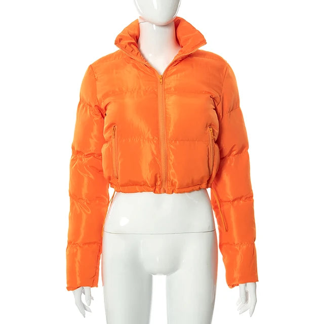 Chaqueta acolchada y abrigos de plumón liso para otoño e invierno para mujer, prendas de abrigo tipo burbuja, prendas de abrigo cortas, ropa de gran tamaño.