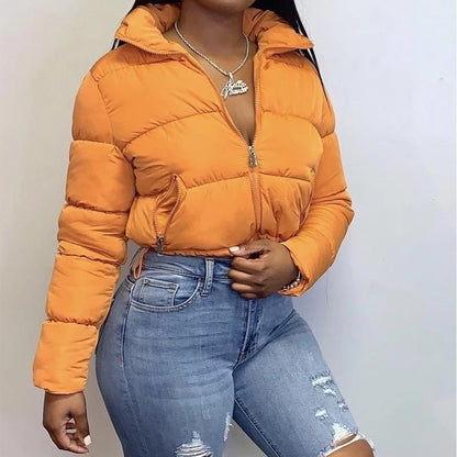 Chaqueta acolchada y abrigos de plumón liso para otoño e invierno para mujer, prendas de abrigo tipo burbuja, prendas de abrigo cortas, ropa de gran tamaño.