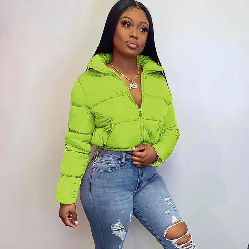 Chaqueta acolchada y abrigos de plumón liso para otoño e invierno para mujer, prendas de abrigo tipo burbuja, prendas de abrigo cortas, ropa de gran tamaño.