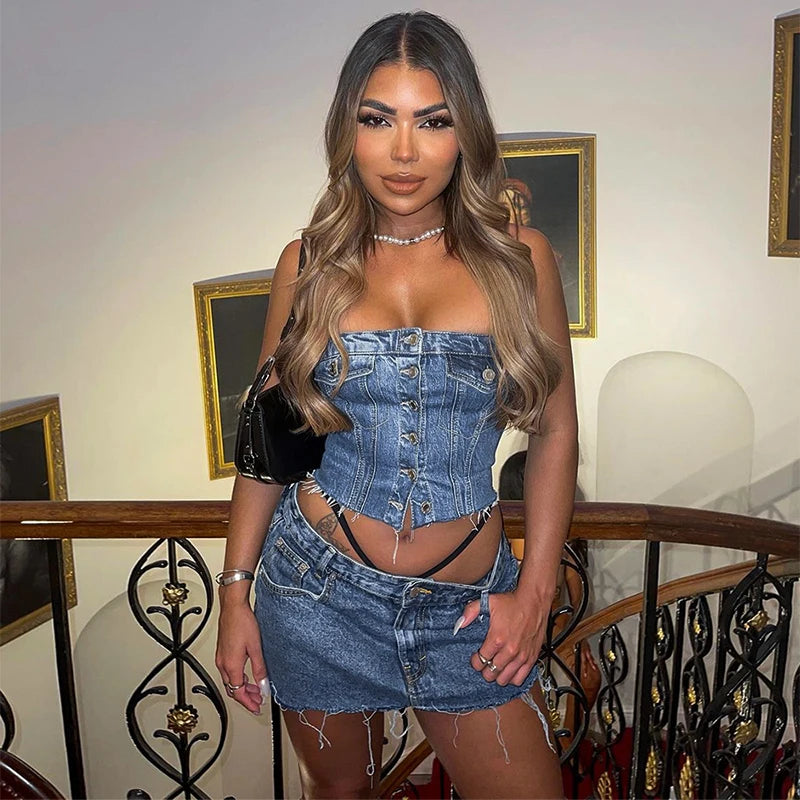 Solid Denim Pocket Design Button Vest Women Casual Bare Midriff Wrapped Chest Sleeveless Crop Tops Streetwear Tanks – Sleeveless Crop Tops Streetwear Tanks – Women Casual Bare Midriff Wrapped Chest – Solid Denim Pocket Design Button Vest