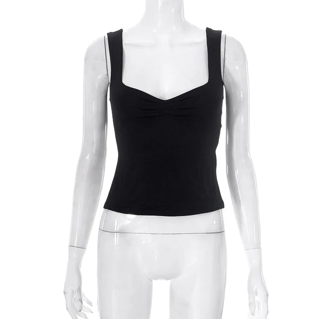 Square Collar Tank Women Slim Split Crop Tops Chic Backless Sleeveless Casual Camis Summer 2025 Y2K Double Layer
