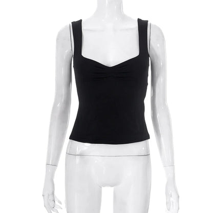 Square Collar Tank Women Slim Split Crop Tops Chic Backless Sleeveless Casual Camis Summer 2025 Y2K Double Layer