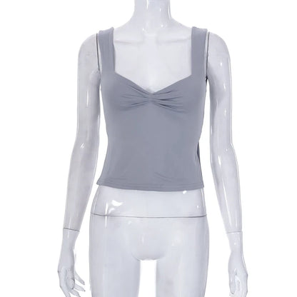 Square Collar Tank Women Slim Split Crop Tops Chic Backless Sleeveless Casual Camis Summer 2025 Y2K Double Layer