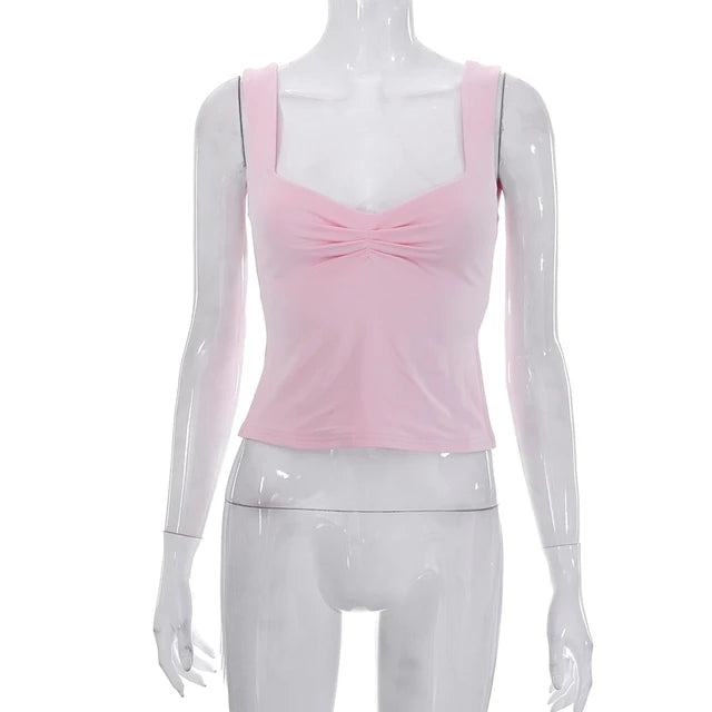 Square Collar Tank Women Slim Split Crop Tops Chic Backless Sleeveless Casual Camis Summer 2025 Y2K Double Layer