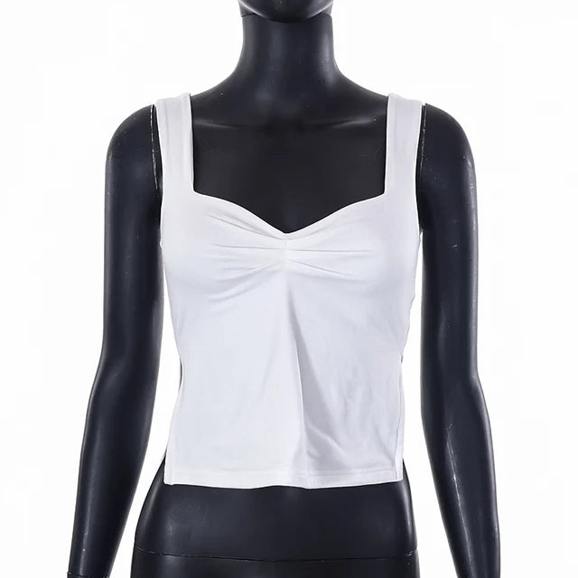 Square Collar Tank Women Slim Split Crop Tops Chic Backless Sleeveless Casual Camis Summer 2025 Y2K Double Layer