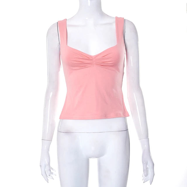 Square Collar Tank Women Slim Split Crop Tops Chic Backless Sleeveless Casual Camis Summer 2025 Y2K Double Layer