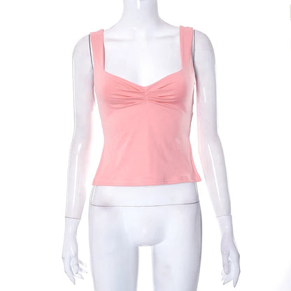Square Collar Tank Women Slim Split Crop Tops Chic Backless Sleeveless Casual Camis Summer 2025 Y2K Double Layer