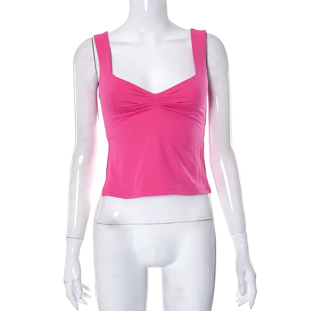 Square Collar Tank Women Slim Split Crop Tops Chic Backless Sleeveless Casual Camis Summer 2025 Y2K Double Layer