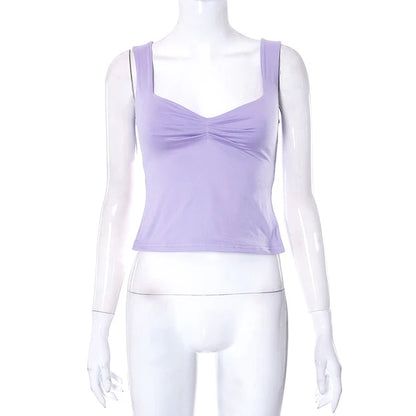 Square Collar Tank Women Slim Split Crop Tops Chic Backless Sleeveless Casual Camis Summer 2025 Y2K Double Layer