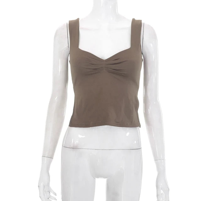 Square Collar Tank Women Slim Split Crop Tops Chic Backless Sleeveless Casual Camis Summer 2025 Y2K Double Layer