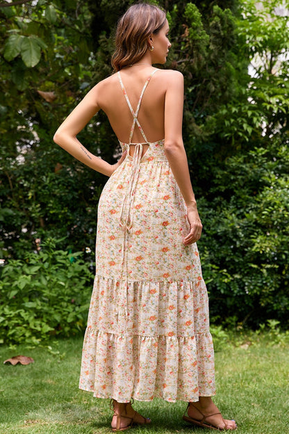 Vestido largo sin espalda con estampado floral de Cami 