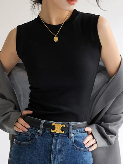 Camisola de algodón para mujer, cuello redondo, colorida, básica, sin mangas, con cobertura para escote lateral.
