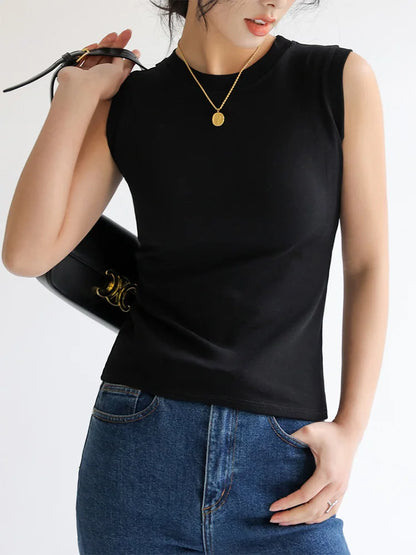 Camisola de algodón para mujer, cuello redondo, colorida, básica, sin mangas, con cobertura para escote lateral.