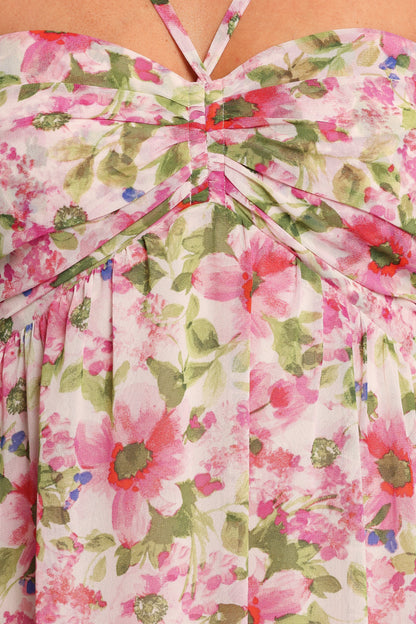 Cascade Halterneck Maxi Dress - Carmine Rose