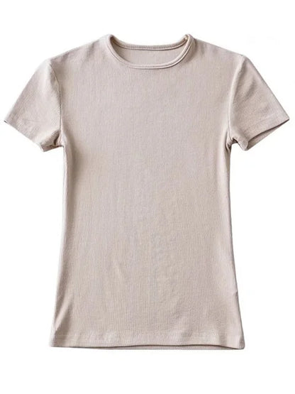 Casual Summer Woman Skinny Fit T-shirt Tight Short-Sleeve O-neck Tee Basic Solid Crop Tops T Shirt