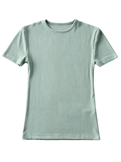 Casual Summer Woman Skinny Fit T-shirt Tight Short-Sleeve O-neck Tee Basic Solid Crop Tops T Shirt